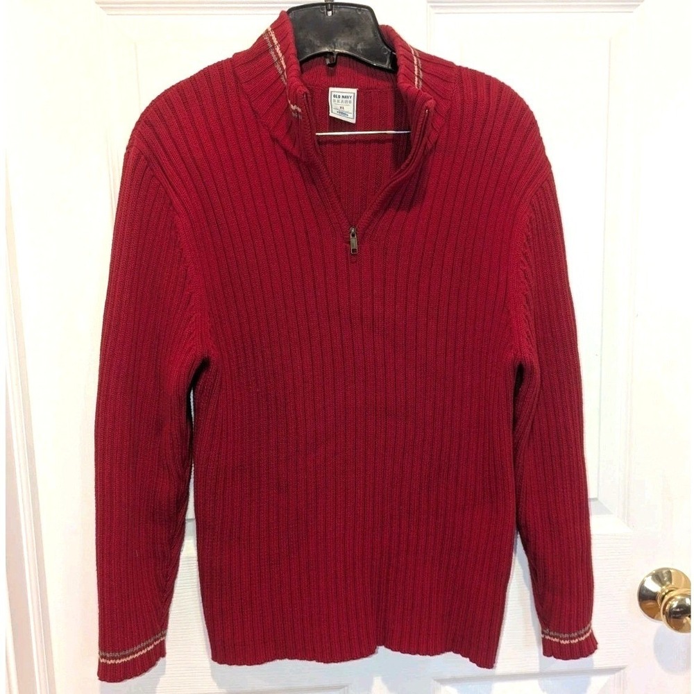 Vintage Y2K Red Ribbed Quarter Zip Cotton Sweater Preppy Old Navy XL